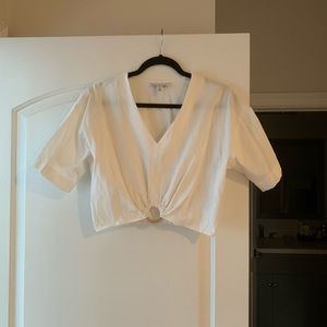 Topshop white crop linen shirt US 6